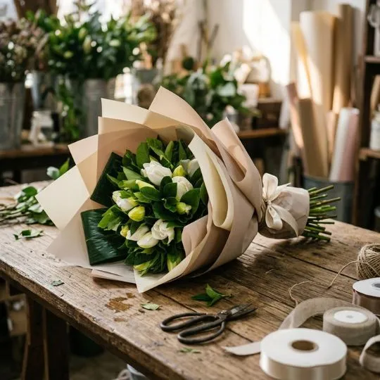 ramo de flores jazmines con papel coreano 